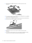 Page 509.Remove the display bezel (3). The display bezel is available using spare part number
452307-001.
10.If it is necessary to replace the camera module, remove the two Phillips PM2.5×5.0 screws (1) that
secure the camera module to the display enclosure.
11.Release the camera module (2) from the display enclosure as far as the camera module cable allows.
12.Disconnect the camera module cable (3) from the camera module.
13.Remove the camera module. The camera module is available using spare part number...