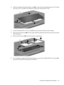 Page 502.Lift the rear edge of the hard drive bay cover (2), swing it forward, and remove the cover. The hard
drive bay cover is included in the Plastics Kit, spare part number 448171-001.
3.Loosen the Phillips PM2.5×12.0 screw (1) that secures each hard drive to the computer.
4.Disconnect the hard drives (2) from the system board by sliding the hard drives away from the hard
drive connectors.
5.Remove the hard drives (3) from the hard drive compartments.
6.If it is necessary to replace the hard drive bracket,...