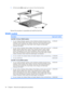 Page 517.Lift the bracket (2) straight up to remove it from the hard drive.
Reverse this procedure to reassemble and install the hard drive.
WLAN module
DescriptionSpare part number
Intel 802.11a/b/g/n WLAN modules:
●For use in Antigua & Barbuda, Argentina, Aruba, the Bahamas, Barbados, Bermuda, Brunei,
Canada, the Cayman Islands, Chile, Colombia, Costa Rica, the Dominican Republic, Ecuador,
El Salvador, Guam, Guatemala, Haiti, Honduras, Hong Kong, India, Indonesia, Malaysia,
Mexico, Panama, Paraguay, Peru,...