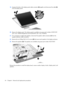 Page 5219.Squeeze the tabs on the display panel cable connector (2) together and disconnect the cable (3)
from the display panel.
20.Remove the display panel. The display panel is available using spare part numbers 452301-001
(20.1-inch, WSXGA+BrightView) and 452302-001 (20.1-inch, WUXGA).
21.If it is necessary to replace the speakers, disconnect the speaker cable connectors (1) from the
speaker extension cable connectors.
22.Remove the two Phillips PM2.5×5.0 screws (2) that secure each speaker to the display...