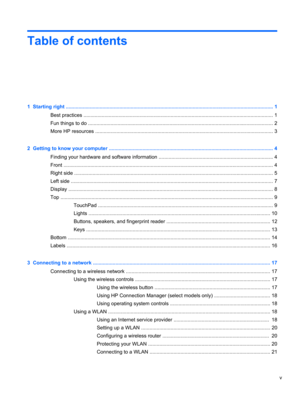 Page 5Table of contents
1  Starting right ................................................................................................................................................... 1
Best practices ....................................................................................................................................... 1
Fun things to do .................................................................................................................................... 2
More HP resources...