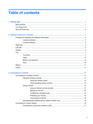 Page 5Table of contents
1  Starting right ................................................................................................................................................... 1
Best practices ....................................................................................................................................... 1
Fun things to do .................................................................................................................................... 1
More HP resources...