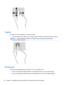 Page 38Tapping
To make an on-screen selection, use the tap function.
●Use one finger to tap an object on the screen to make a selection. Double-tap an item to open it.
NOTE: Press and hold your finger on an object to open a help screen that provides
information about the object.
Pinch/stretch
Pinching and stretching allows you to zoom out or in on images or text.
●Zoom in by placing two fingers together on the display and then move your fingers apart.
●Zoom out by placing two fingers apart on the display and...