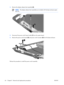 Page 69
3. Remove the display release hook assembly  (3).
NOTE: The display release hook assemblies are included with the base enclosure spare
part kits.
4 . Disconnect the power switch board cable  (1) from the system board.
5 . Remove the power switch board  (2) and power switch actuator  (3) from the base enclosure.
Reverse this procedure to install the power switch assembly.
64 Chapter  5   Removal and replacement procedures ENWW 