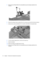 Page 625.Remove the two Phillips PM2.5×6.0 screws (3) that secure the display assembly to the
computer.
6.Remove the wireless antenna cables (1) from the routing channel built into the base enclosure.
7.Disconnect the camera cable (2) and the microphone cable (3) from the system board.
8.Turn the computer display-side up, with the front toward you.
9.Open the computer.
10.Remove the display convertible hinge cover (1).
11.Remove the two Phillips PM2.5×6.0 screws (2) that secure the display assembly to the...