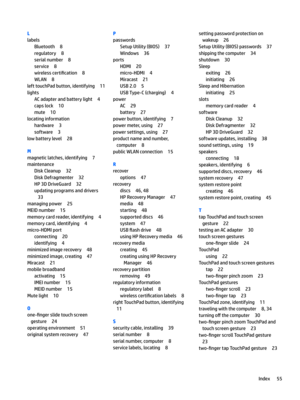 Page 65L
labels
Bluetooth8
regulatory8
serialnumber8
service8
wirelesscerti