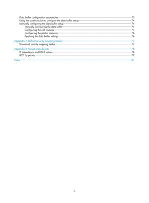 Page 1573iv 
Data buffer configuration approaches ··················\
··················\
··················\
··················\
··················\
··················\
·············  73 
Using the burst function to configure the data buffer setup ··················\
··················\
··················\
············· ··················\
·· 74 
Manually configuring th e data buffer setup ··················\
··················\
··················\
··················\
············ ··················\
··········...