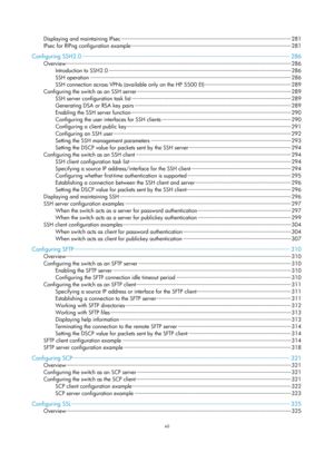 Page 1662vii 
Displaying and maintaining IPsec ··················\
··················\
··················\
··················\
··················\
······················\
·············· 281 
IPsec for RIPng configuration example  ··················\
··················\
··················\
··················\
··················\
··················\
···········  281 
Configuring SSH2.0 ··················\
··················\
··················\
··················\
··················\
··················\...