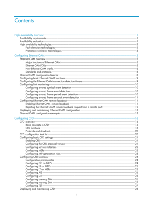 Page 2059i 
Contents 
High availability overview ··················\
··················\
··················\
··················\
··················\
··················\
··················\
·············  1 
Availability requirements ··················\
··················\
··················\
··················\
··················\
··········· ··················\
··················\
········· 1 
Availability evaluation ··················\
··················\
··················\
··················\...
