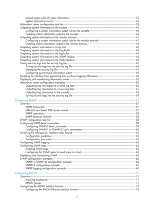 Page 2296 
ii  
Default output rules of  system information ··················\
··················\
··················\
··················\
············ ··················\
···· 35 
System informat ion format ··················\
··················\
··················\
··················\
··················\
··········· ··················\
············· 36 
Information center conf iguration task list ··················\
··················\
··················\
··················\
············ ··················\...