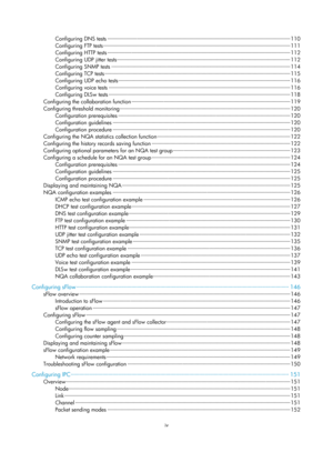 Page 2298 
iv  
Configuring  DNS tests ··················\
··················\
··················\
··················\
··················\
··············· ··················\
············· 110 
Configuring FTP tests ··················\
··················\
··················\
··················\
··················\
··············· ··················\
················ 111 
Configuring HTTP tests ··················\
··················\
··················\
··················\
··················\
··············...