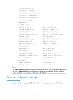 Page 2442 141 
      Packet loss in test: 0% 
      Failures due to timeout: 0 
      Failures due to disconnect: 0 
      Failures due to no connection: 0 
      Failures due to sequence error: 0 
      Failures due to internal error: 0 
      Failures due to other errors: 0 
      Packet(s) arrived late: 0 
    Voice results: 
     RTT number: 4000 
      Min positive SD: 1                     Min positive DS: 1 
      Max positive SD: 360                   Max positive DS: 1297 
      Positive SD number: 1030...