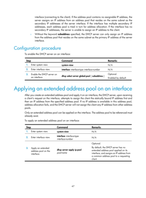 Page 529 47 
interface (connecting to the client). If the address pool contains no assignable IP address, the 
server assigns an IP address from an address pool that resides on the same subnet as the 
secondary IP addresses of the server interface.  If the interface has multiple secondary IP 
addresses, each address pool is tried in turn for address allocation. If the interface has no 
secondary IP addresses, the server is unable to assign an IP address to the client. 
{  Without the keyword  subaddress...