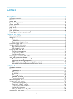 Page 679i 
Contents 
IP routing basics ··················\
··················\
··················\
··················\
··················\
··················\
· ··················\
··················\
·········· 1 
Hardware compatibility ··················\
··················\
··················\
··················\
··················\
··················\
··················\
···················\
···  1 
Overview ··················\
··················\
··················\
··················\
··················\...