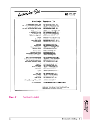 Page 91
Figure 5-1PostScript Fonts List
5
PostScript
Printing
5
PostScript
Printing
ENPostScript Printing 5-9 