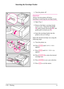 Page 78
Inserting the Envelope Feeder
1Turn the printer off
Caution
Always turn the printer off before
inserting or removing the envelope feeder
2Open Tray 1
3Remove the black, envelope feeder
access cover. Grasp the top handle
(A ), pull it firmly downward ( B), and
gently pull it toward you ( C).
4Insert the envelope feeder into the
printer as far as it will go.
Select the desired envelope size using the
following steps:
ATurn the printer on.
BPress [Menu] untilCONFIG MENU
appears.
CPress [Item] untilENV...