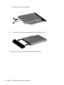 Page 566.Remove the optical drive bracket (2).
7.To replace the optical drive bezel, disconnect it from the optical drive.
Reverse this procedure to reassemble and install the optical drive.
48 Chapter 4   Removal and replacement procedures 