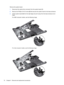 Page 80Remove the system board:
1.Disconnect the optical drive connector from the system board (1) .
2.Remove the Phillips 5.0×2.0 screw (2) that secures the system board to the base enclosure.
3.Lift the system board (3) from the right edge and pull it away from the base enclosure at an
angle.
For AMD computer models, see the following image.
For Intel computer models, see the following image.
72 Chapter 4   Removal and replacement procedures 