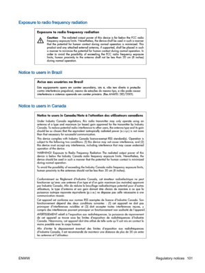 Page 105Exposure to radio frequency radiation
Notice to users in Brazil
Notice to users in Canada
ENWWRegulatory notices 101 