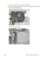 Page 1253.Remove two screws (callout 1), and then remove the fan assembly.
NOTE: As you remove the fan assembly, release the USB wire harness from the retainers along
the bottom of the assembly (callout 2).
Figure 2-99  Removing the ECU (2 of 9)
1
2
4. Disconnect 12 connectors (callout 1).
Figure 2-100  Remove the ECU (3 of 9)
1
ENWW Removal and replacement procedures 111 