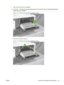 Page 773.Push up on the link arm to release it.
CAUTION: The link arm is under spring tension. Do not let the link arm snap back toward the
product when you release it.
Figure 2-22  Remove the rear-door assembly (3 of 8)
4. Remove two screws (callout 1).
Figure 2-23  Remove the rear-door assembly (4 of 8)
1
ENWW Removal and replacement procedures 63 