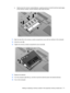 Page 121c.Gently press the memory module (3) down, applying pressure to both the left and right edges
of the memory module, until the retention clips snap into place.
11.Align the tabs (1) on the memory module compartment cover with the notches on the computer.
12.Close the cover (2).
13.Tighten the memory module compartment cover screw (3).
14.Replace the batteries.
15.Turn the computer right-side up, and then reconnect external power and external devices.
16.Turn on the computer.
Adding or replacing a memory...