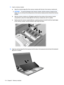 Page 12411.Insert a memory module:
a.Align the notched edge (1) of the memory module with the tab in the memory module slot.
CAUTION:To prevent damage to the memory module, hold the memory module by the
edges only. Do not touch the components on the memory module and do not bend the memory
module.
b.With the memory module at a 45-degree angle from the surface of the memory module
compartment, press the module (2) into the memory module slot until it is seated.
c.Gently press the memory module (3) down, applying...