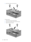 Page 9611.Lift the hard drive (3) out of the hard drive bay.
To install a hard drive:
1.Insert the hard drive into the hard drive bay (1).
2.Pull the hard drive tab (2) to the left to connect the hard drive.
3.Tighten the hard drive screws (3).
86 Chapter 6   Drives 