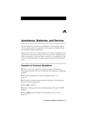 Page 117A: Assistance, Batteries, and Service 117
A
Assistance, Batteries, and Service
+HZOHWW3DFNDUGLVFRPPLWWHGWRSURYLGLQJ\RXZLWKRQJRLQJVXSSRUW
