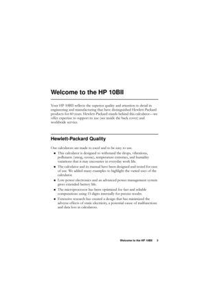 Page 3Welcome to the HP 10BII 3
Welcome to the HP 10BII
