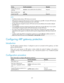 Page 289 
279 
To do… Use the command… Remarks 
Enable ARP automatic 
scanning arp scan [ start-ip-address to end-ip-address ] Required 
Return to system view quit — 
Enable fixed ARP arp fixup Required 
 
 NOTE: 
 IP addresses already existing in ARP entries are not scanned. 
 ARP automatic scanning may take some time. To stop an ongoing scan, press Ctrl + C. Dynamic ARP entries are 
created based on ARP replies received before the scan is terminated. 
 The static ARP entries changed from dynamic ARP entries...