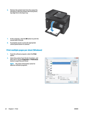 Page 326.
Retrieve the printed stack from the output bin, 
and place it with the prin
ted-side facing down, 
top edge 
