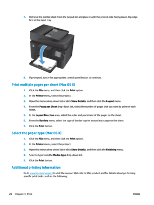 Page 387.
Retrieve the printed stack from the output bin and place it with the printed-side facing down, top edge 
