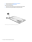 Page 245.Remove the mid-frame cover (see Mid-frame cover on page 14).
6.Disconnect the battery (see Battery on page 15).
Remove the front-facing webcamera:
1.Release the ZIF connector (1) to which the front-facing webcamera cable is attached.
2.Remove the front-facing webcamera (2) from the display panel assembly.
Reverse this procedure to install the front-facing webcamera.
18Chapter 5   Removal and replacement procedures 