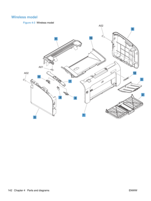 Page 160Wireless model
Figure 4-3  Wireless model
11
410 6
3
12
2
1
9
8
5
7 A02
A02
A01
142 Chapter 4   Parts and diagrams ENWW 