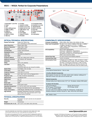 Page 2 1
 6 7 8 9
 2
 3 4 5 101112141516
171819 20 22    21
    23
    24    25              26
13
1. Kensington™ Lock Port 2. Power3. LAN4. micro USB (service)5. HDMI1-In (MHL)6. HDMI2-In7. Display Port8. VGA1-In (YPbPr)9. VGA-Out
10. S-Video11. Audio3 -In (RCA)12. Audio1-In (3.5 mm)13. Audio -Out (3.5 mm)14. USB (Power 1.5a)15. 3D Vesa16. 12V Trigger17. VGA2-In (YPbPr)18. RS-232C
19. Composite Video20. Audio2-In (3.5 mm)21. Wired Remote22. MIC-In (3.5 mm)23. Key Pad24. Power On Button25. Menu26. Information...