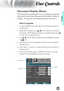 Page 21
English


User Controls

The Projector has multilingual On-screen Display menus that 
allow you to make image adjustments and change a variety of 
settings. The projector will automatically detect the source. 
How to operate 
1.		
To	open	the	OSD	menu,	press	“Menu”	on	the	Remote	Control	or	
Control	Panel.
2	 	
When	OSD	is	displayed,	use						keys	to	select	any	item	in	the	
main	menu.		While	making	a	selection	on	a	particular	page,	press		
or	“Enter”	key	to	enter	sub	menu.
3.		Use						keys	to...