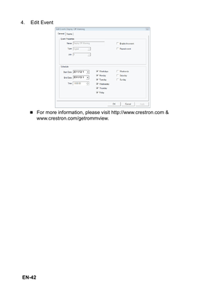 Page 42 EN-424. Edit Event
„For more information, please visit http://www.crestron.com & 
www.crestron.com/getrommview. 