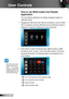 Page 5656English
User Controls
How to use Multi-media Card Reader 
Application
The Card Reader application can display packaged images in a 
USB flash device. 
1. Plugging the USB device into USB port of projector, source of Flash 
Drive is detected, and then USB Flash Devices Detection Screen is 
displayed. It supports 3 USB devices at the same time.
2.  Press “Enter” to enter Thumbnail mode, different photos in differ-
ent folders can be  chosen;  If only one USB is plug-in, it will show 
thumbnail list...