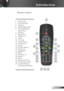 Page 11
English

1.  Button LED
2.  Power On/Off
3.  Page Up
4.  Mouse Right Click
5.  Four Directional 
  Select Keys
6.  Re-Sync
7.  Page Down 
8.   Volume +/-
9.  Zoom
10.  AV mute
11.  Video Source
12.  VGA Source
13.  Freeze
14.  S-Video Source
15.  DVI Source
16.  Brightness
17.  Menu
18.  Keystone +/-
19.  Source
20.  Enter
21.  Mouse Left Click
22.  PC/Mouse control 
23.  Number Buttons 
  (for password input)
1
9
10
1213
22
14
15
16
20
178
11
23
196
3
7
5
4
2
18
21
Introduction
1.  VGA-Out...