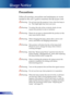 Page 2
2English

Usage Notice

Precautions
 
Follow all warnings, precautions and maintenance as recom-
mended in this user’s guide to maximize the life of your unit.
Warning-  Do not look into the projector’s lens when the lamp is  
 on.  The bright light may hurt your eyes.
Warning-  To reduce the risk of ﬁre or electric shock, do not  
 expose this product to rain or moisture.
Warning-  Please do not open or disassemble the product as this  
 may cause electric shock.
Warning-  When changing the lamp,...