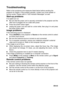 Page 43EN-43
Troubleshooting
Refer to the symptoms and measures listed below before sending the 
projector for repairs. If the problem persists, contact your local reseller or 
service center. Please refer to LED Indicator Messages as well.
Start-up problems
If no lights turn on:
„Be sure that the power cord is securely connected to the projector and the
other end
 is plugged into an outlet with power.
„Press the power button again.
„Unplug the power cord and wait for a short while, then plug it in and press...