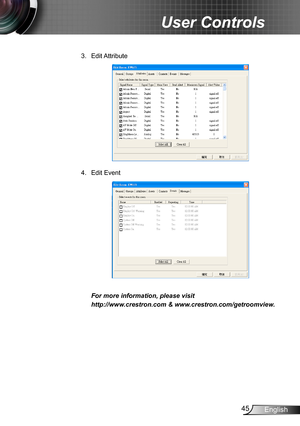 Page 4545English
User Controls
3. Edit Attribute
4. Edit Event 
 
For more information, please visit
http://www.crestron.com & www.crestron.com/getroomview. 