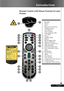 Page 99... English
Remote Control with Mouse Function & Laser
Pointer
 2
 12
 19
 9
 10
1. IR LEDS
2. Power
3. Sync
4. Keystone Correction
5. Display Format
6. Laser Button
7. Laser Pointer
8. Laser Indicator LED
9. A/V Mute
10. Freeze
11. Display Mode
12. Mouse
13. Mouse Right Click
14. Mouse Left Click
15. Page Up / Page Down
16. Page Scrolling
17. Zoom In/Zoom Out
18. Four Directional  Select
Keys
19. OK (Enter)
20. Source Lock
21. Menu
22. VGA Source
23 DVI-I Source
24. Component Video Source
25. S-Video...