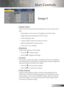 Page 21
2English

User Controls

DisplayMode
There	are	many	factory	presets	optimized	for	various	types	of	im-
ages.
Presentation:GoodcolourandbrightnessfromPCinput.
Bright:	Maximum	brightness	from	PC	input.
Video:Pleasingvideo.
Cinema:Highcontrastandcolouraccuracy.
sRGB:Standardisedaccuratecolour.
User:User’sownsettings.
Brightness
Adjustthebrightnessoftheimage....