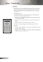 Page 28
2English

User Controls

Security
SecurityTimer:Canbeselectthetime(month/day/hour)func-
tiontosetthenumberofhourstheprojectorcanbeused.Once
thetimehaselapsedyouwillberequestedtoenteryourpass
-
wordagain.
ChangePassword
Use	number	buttons	to	select	your	password,	and	then	press	
“Enter”	key	to	confirm	your	selection.
1.	 Scroll	down	to...