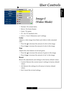 Page 23E
nglish
23
Image-I
(Video Mode)
4Normal : For nomal status.
4Movie : For home theater.
4Game : For game.
4TV : For TV standard color.
4User 1 / User 2: Memorize user’s settings.
Color
Adjusts a video image from black and white to  fully saturated
color.
4Press the  to decrease the amount of color in the image.
4Press the  to increase the amount of color in the image.
Tint
Adjusts the color balance of red and green.
4Press the  to increase the amount of green in the image.
4Press the  to increase the...