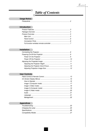 Page 1English
1
Usage Notice
Precautions ........................................................................................... 2
Introduction
Product Features ................................................................................... 3
Package Overview ................................................................................ 4
Product Overview .................................................................................. 5
Main Unit...