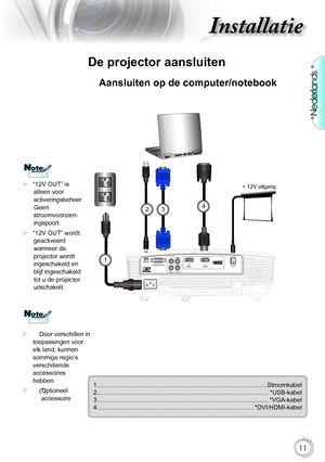 Page 11

Nederlands

De projector aansluiten
		Door.verschillen.in.
toepassingen.voor.
elk.land,.kunnen.
sommige.regio’s.
verschillende.
accessoires.
hebben.
	 	(*)..Optioneel.
accessoire.
Aansluiten op de computer/notebook
Installatie
SERVICEVGA/SCART/YPbPrYVIDEO
PbPrHDMI 1HDMI 212V OUT
E62405SPR
MOLEX
1
3
1.........................................................................\
..........................Stroomkabel2.........................................................................\...