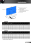 Page 1919English
Installation
Screen Size(B)(C)(D)(E)(α)DiagonalWidth (W)Height (H)inchmminchmminchmminchmminchmminchmminchmmdegree77195665165941103731777 6153 10 259 19 49555.3 80203268172342107732808 7174 11  269 20 51655.3 85215972183145114434858 8214 11  286 22 56855.3 87.2221574187846117435880 9226 12 293 22 56955.3 90228676193948121236909 10246 12 303 23 58855.3 95241381204650127938959 11283 13 320 25 625 55.3 1002540852154531346401010 13319 13 337 26 66155.3 
XGA
 This table is for user’s reference...